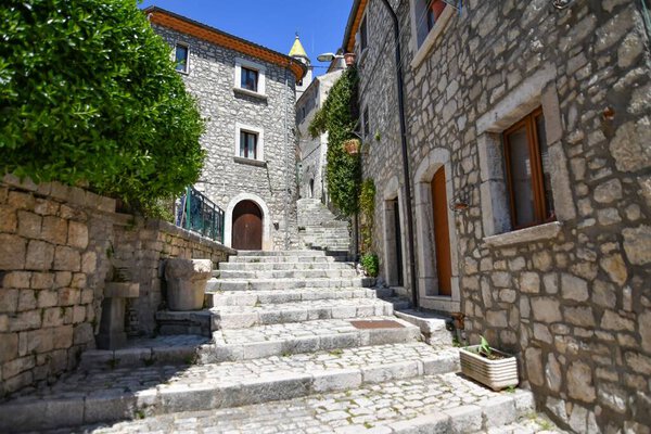 A narrow street in the medieval village of Sepino in the Molise region Italy in sunny weather