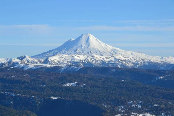 Det Snötäckta Berget Conguillio National Park Mot Den Blå Himlen — Stockfoto