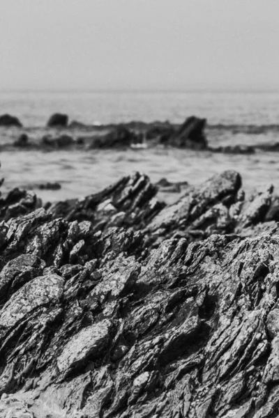 海岸上一块垂直的灰度岩石 — 图库照片