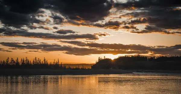 Lake Sunset Land Trees — Stock Photo, Image