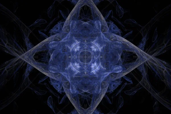 回転対称性とエネルギーと輝きの青い線を示すデジタルレンダリングフラクタル スムーズに抽象的な背景 — ストック写真