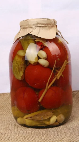 Vertical View Marinated Homemade Canned Tomato Mason Jar — Stock Photo, Image