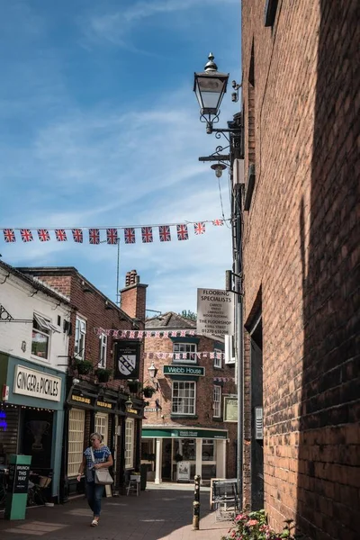 Nantwich Stock Fotografie Zonnige Dag Centrum Dorp Stad Winkelen Victoriaanse — Stockfoto