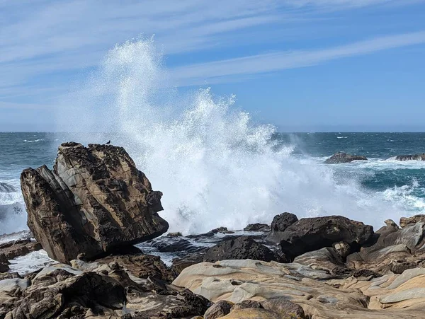Point Lobos Pasifik Okyanus Dalgaları Kıyı Şeridine Çarpıyor — Stok fotoğraf