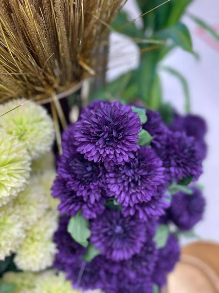 Vertical Shot Bouquet Purple White Chrysanthemums — Stock Photo, Image