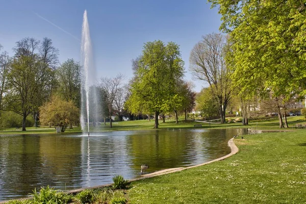 Schöne Aufnahme Eines Springbrunnens Teich Park — Stockfoto