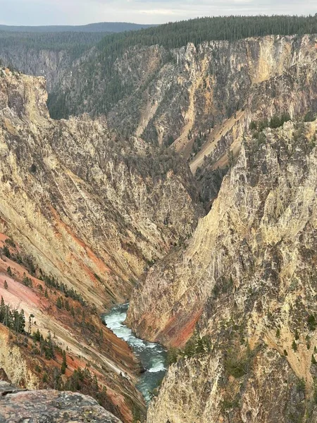 Plan Vertical Pierre Jaune Dans Grand Canyon Avec Eau Courante — Photo