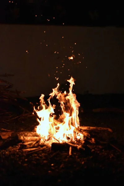 Burning Wood Night Time — Stock Photo, Image