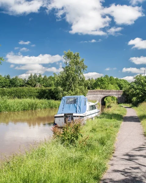 Nantwich Stock Photography Town Canal Barco Barcaza Sunny Day Shropshire — Foto de Stock