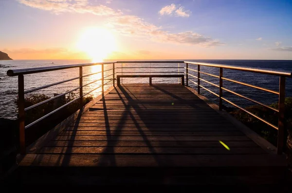 Nascer Sol Num Cais Sobre Oceano Atlântico Tenerife Canárias Espanha — Fotografia de Stock