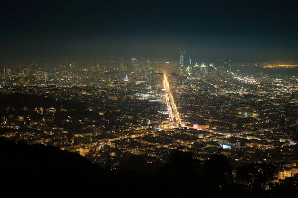Een Vogel Uitzicht Van Stad Landschap Van San Francisco Verlicht — Stockfoto