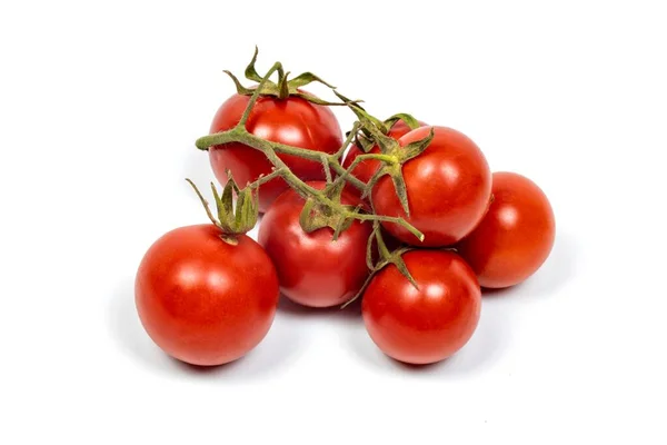 Zbliżenie Ujęcie Wiśniowych Pomidorów Odizolowanych Białym Tle — Zdjęcie stockowe