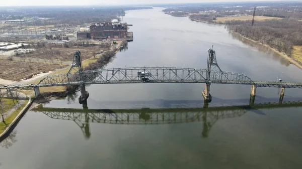 Vista Aérea Del Puente Burlington Bristol Sobre Río Delaware Pensilvania —  Fotos de Stock