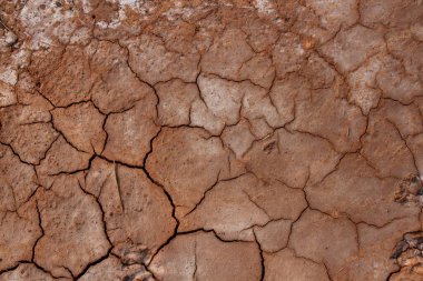 Çatlak kahverengi toprağın üst görüntüsü.