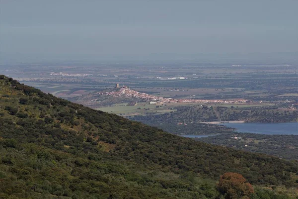 Una Toma Aérea Del Castillo Feria Provincia Badajoz España — Foto de Stock