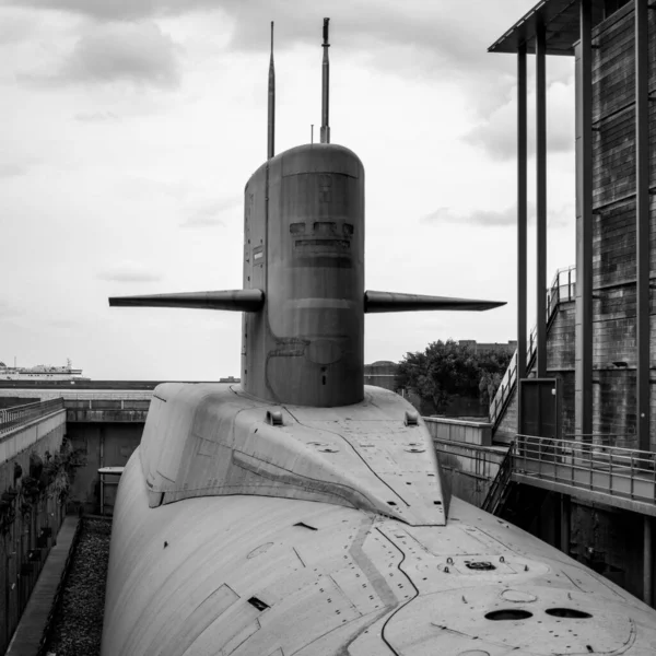 Grayscale Shot Submarine Land — Stock Photo, Image