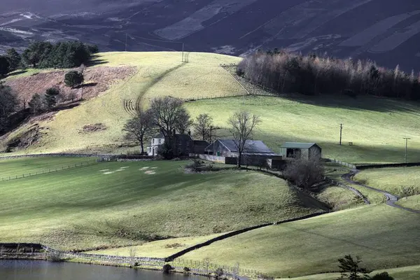 Uma Vista Aérea Uma Bela Fazenda Região Penicuik Edimburgo Escócia — Fotografia de Stock