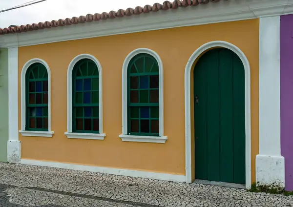 Details Het Wit Mooie Gevel Stad Porto Seguro Bahia Oud — Stockfoto