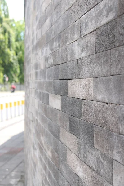 Primer Plano Desde Una Pared Ladrillo Gris Con Enfoque Selectivo —  Fotos de Stock