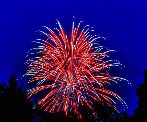 Ein Schöner Blick Auf Das Feuerwerk Juli Der Nacht — Stockfoto