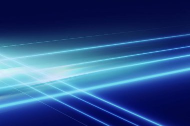 Mavi arkaplanda parlayan ışık demetlerinin 3 boyutlu görüntüsü