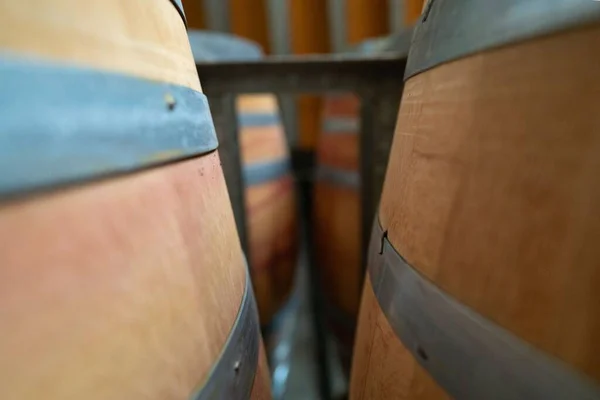 地下室でワインの樽のクローズアップショット — ストック写真