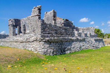 Tulum harabelerinin panoramik manzarası. Meksika 'da Quintana Roo Eyaleti.