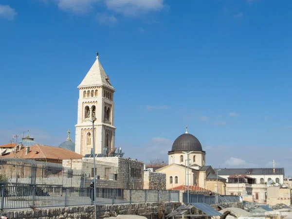 Güneşli Bir Günde Kudüs Teki Lüteriyen Kurtarıcı Kilisesi Nin Güzel — Stok fotoğraf