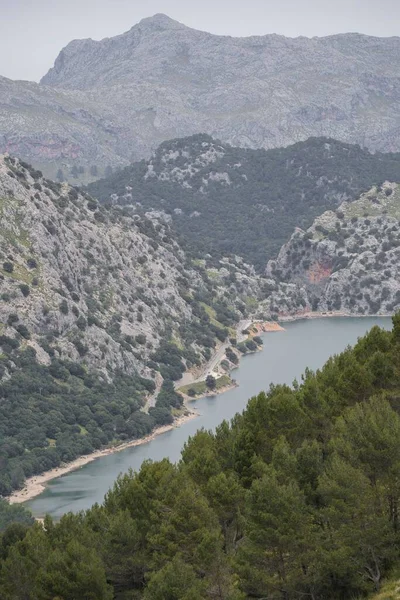 Een Verticaal Uitzicht Vanuit Lucht Het Stuwmeer Gorg Blau Mallorca — Stockfoto