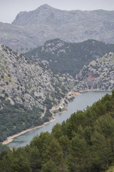 Uma Vista Aérea Vertical Reservatório Gorg Blau Maiorca Rodeado Por — Fotografia de Stock