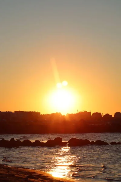 Sunrise Beach Bulgaria City Background — Stock Photo, Image