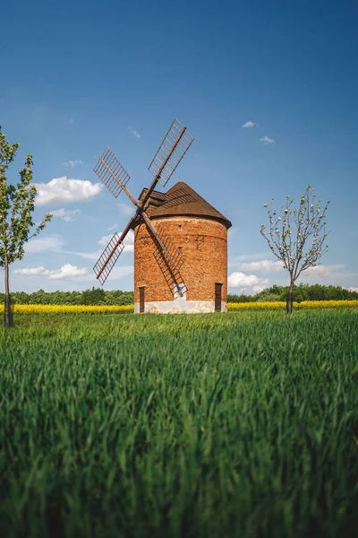 Vertical Shot Old Brick Windmill Fields Moravia Czech Republic — Stock Photo, Image