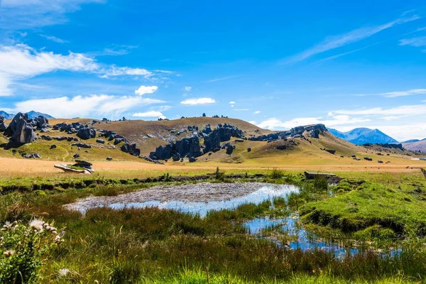 Scenic View Wetland Background Hills Mountains Cave Stream Scenic Reserve — Stock Photo, Image