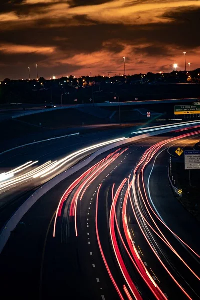 Beautiful Long Exposure Shot Street Traffic Night — Stock Photo, Image