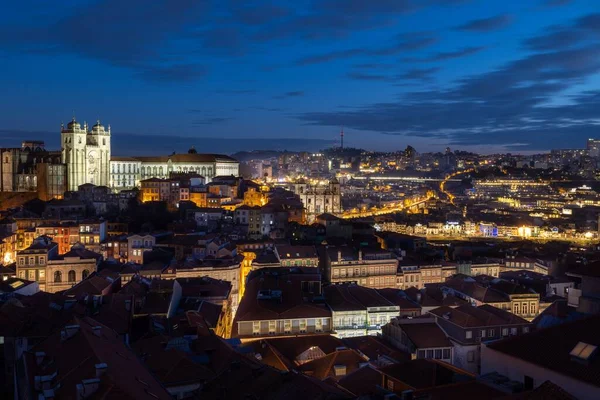 Aerial View Porto Cathedral Night Middle City Portugal — Stock Photo, Image