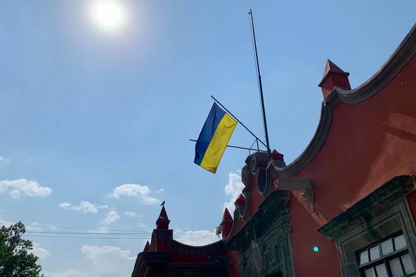 Прапор України Даху Будівлі — стокове фото