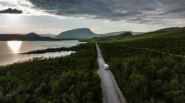 Aerial View Driving Saana Fell Sunny Summer Day Kilpisjarvi Finland — Stock Photo, Image
