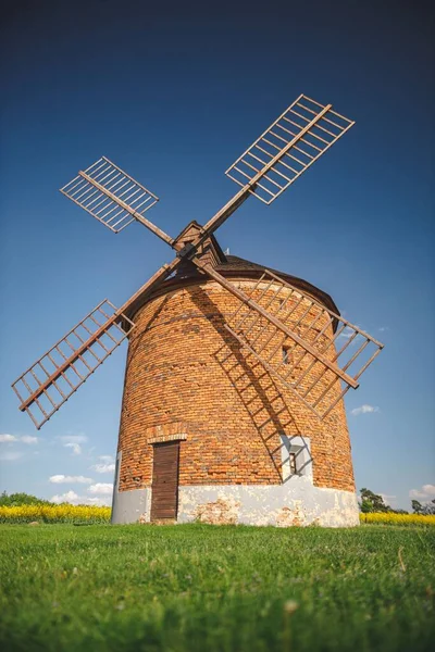 Vertical Shot Old Brick Windmill Fields Moravia Czech Republic — Stock Photo, Image