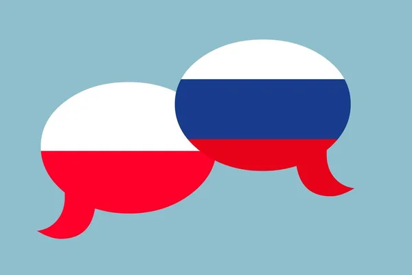 Bandiere Russia Polonia Isolate Sfondo Blu Concetto Negoziato — Foto Stock
