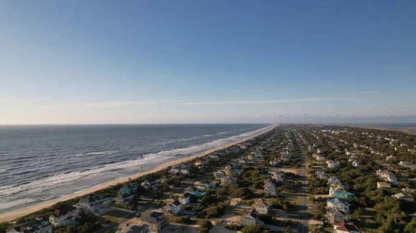 Vzdušný Pohled Mořské Vlny Narážející Písečné Pláže Ostrova Outer Banks — Stock fotografie