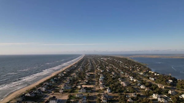 Vzdušný Pohled Mořské Vlny Narážející Písečné Pláže Ostrova Outer Banks — Stock fotografie