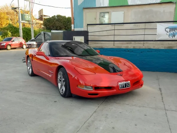 Velho Esporte Vermelho Preto Chevrolet Corvette Coupe Duas Portas 1997 — Fotografia de Stock