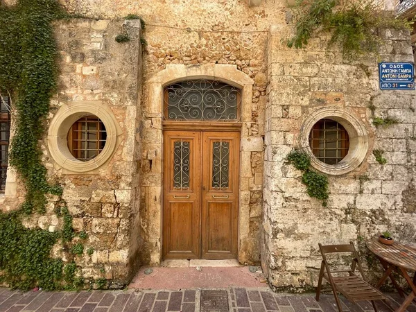 Stare Drzwi Starym Mieście Chania Krecie Grecja — Zdjęcie stockowe