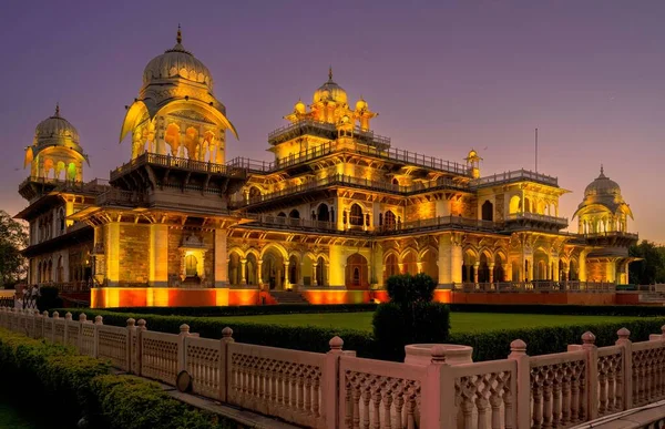 Albert Hall Museum Jaipur Rajasthan Indie Soumraku — Stock fotografie