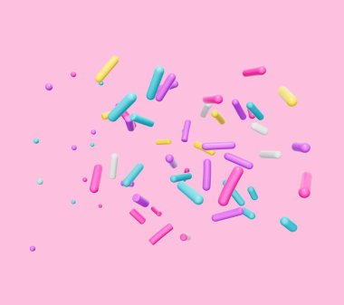 Pembe arka planda 3 boyutlu uçan serpintinin bir çizimi