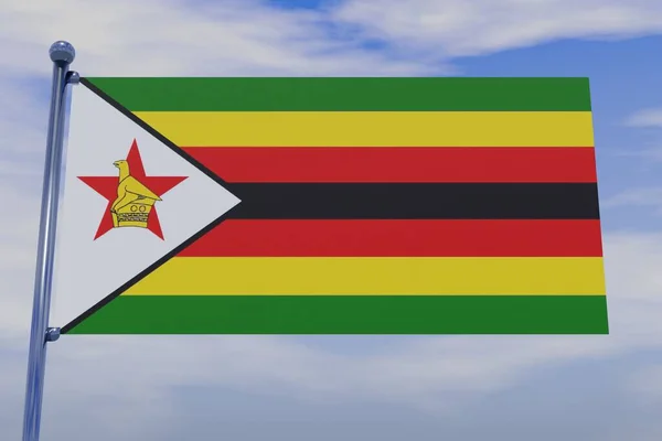 Ilustración Bandera Zimbabue Asta Con Fondo Nublado — Foto de Stock