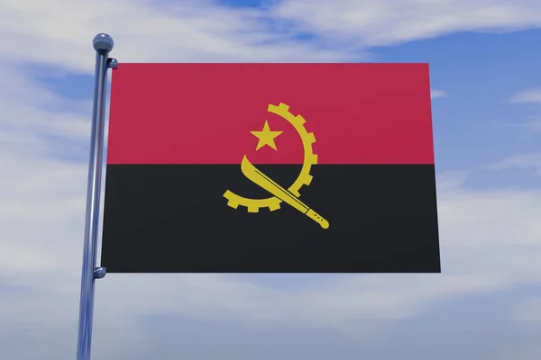 曇った空の背景を持つ旗竿にアンゴラの旗の3Dイラスト — ストック写真