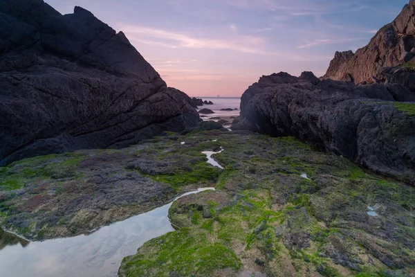 Formações Pedra Praia Laga País Basco Pôr Sol — Fotografia de Stock