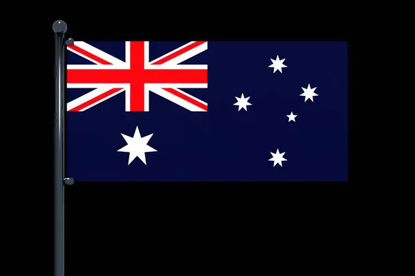 黒の孤立した背景を持つ旗竿にオーストラリアの旗のイラスト — ストック写真