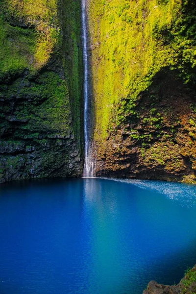 Eine Vertikale Aufnahme Des Chaudron Wasserfalls Auf Der Insel Réunion — Stockfoto